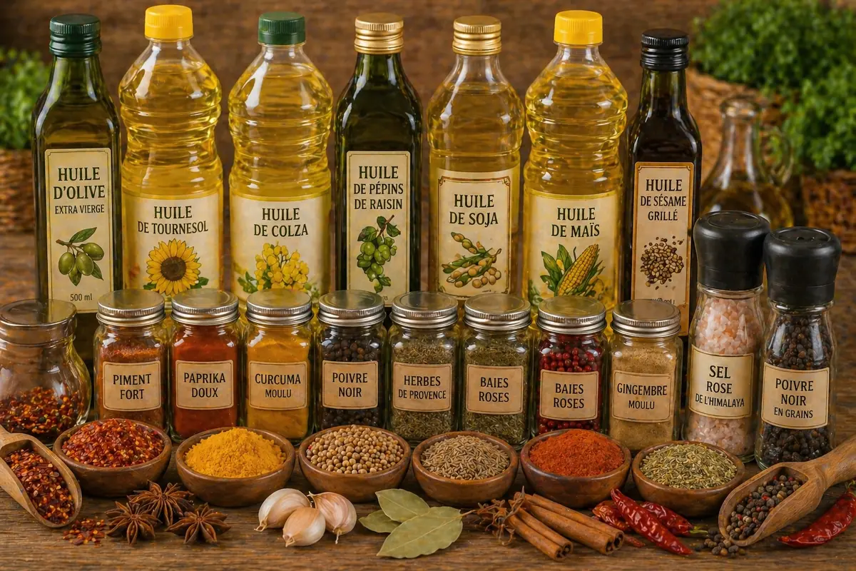 Épices et huiles alimentaires pour avitaillement